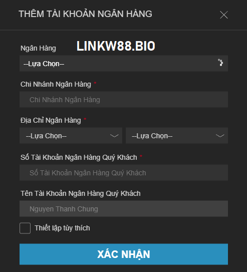 Thêm tài khoản ngân hàng trước khi rút tiền W88 Thêm tài khoản ngân hàng trước khi rút tiền W88